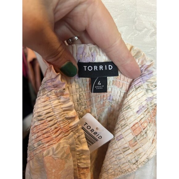 Torrid Babydoll Challis Corset Top Lush Floral Dew Sleeveless Peach NWT 4 (4X) - Picture 10 of 12